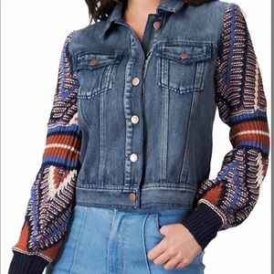 Flying tomato denim jacket with knit sleeves